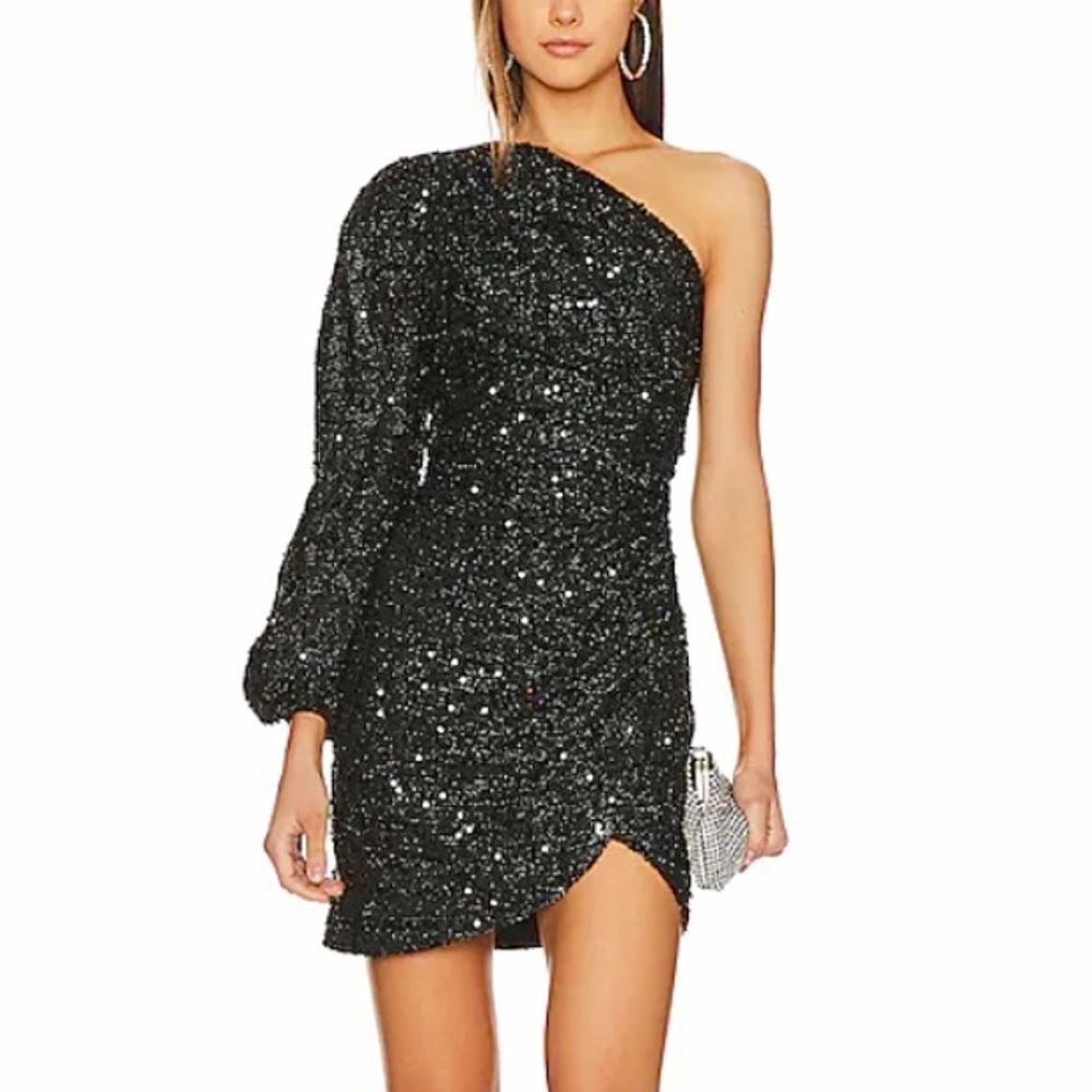 Elliatt Kehlani Dress in Black Sequin One Shoulder LBD Revolve SM